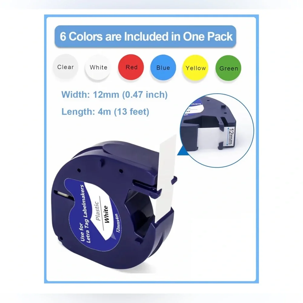 Color Refill Tape for Dymo Letratag Label Maker Brand New 6pk